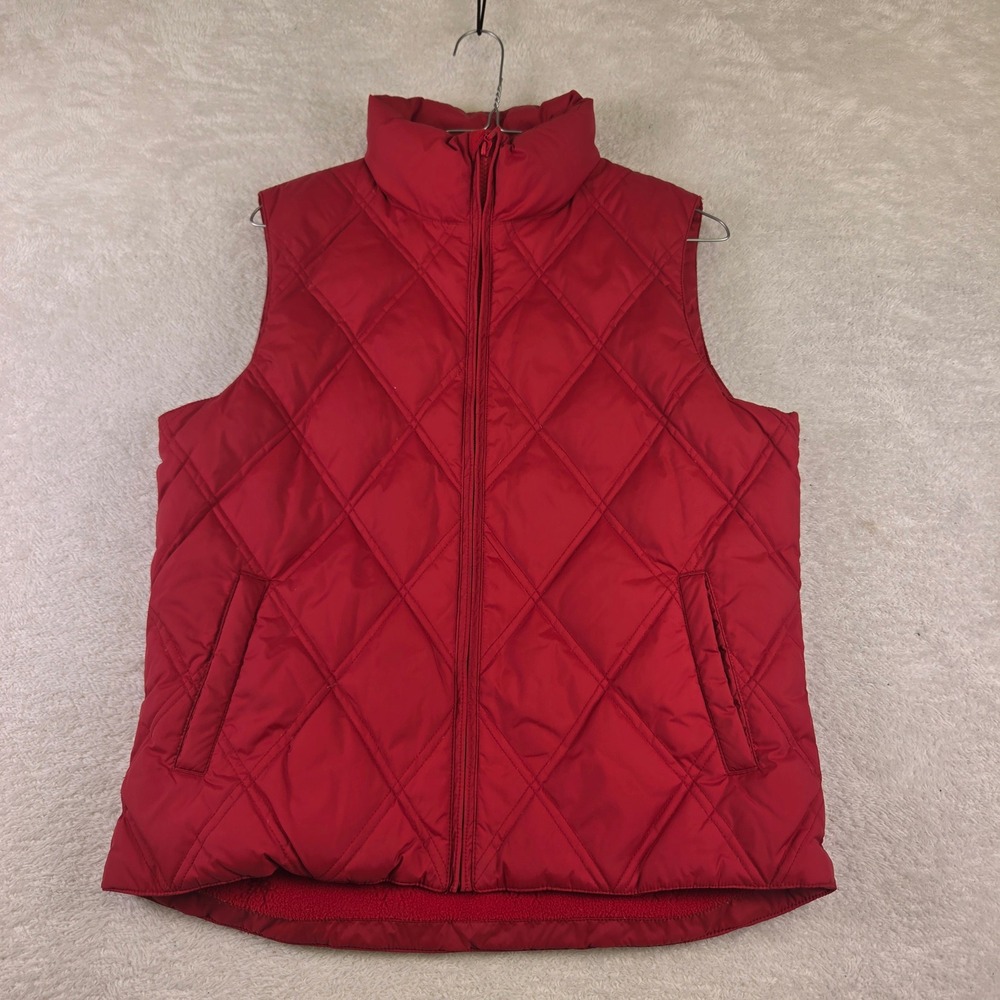 Glaciers Edge Womens Red Quilted Down Puffer Vest Size M Full Zip Fleece Lined